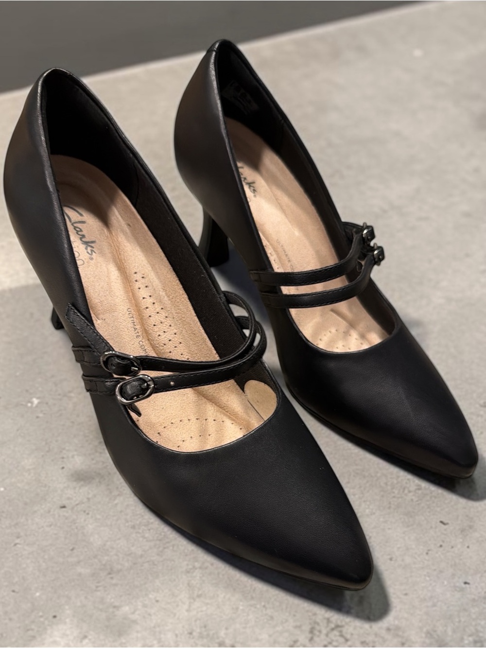 Clarks Black Mary Jane Pointed-Toe Heels - Women